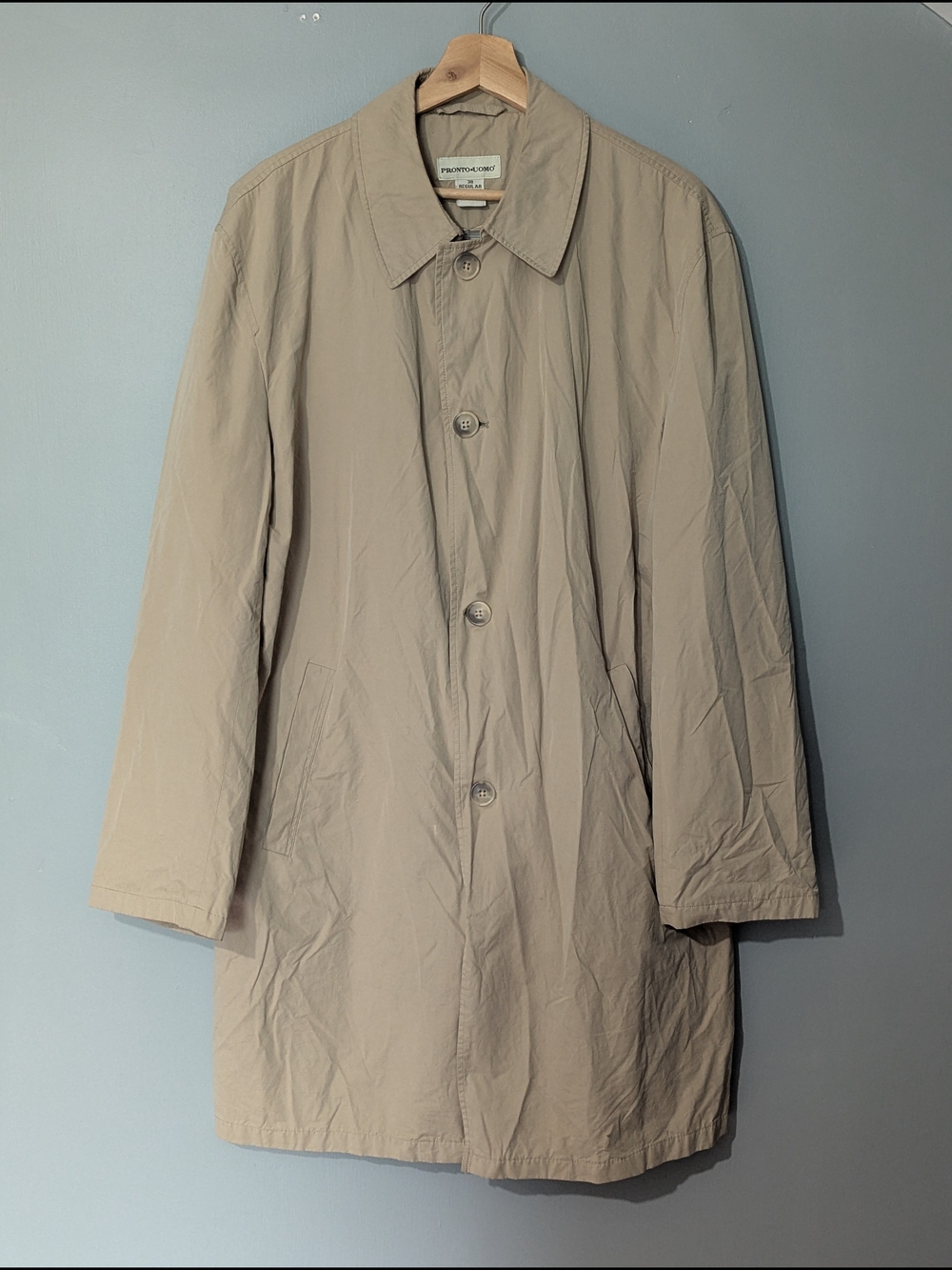 Pronto Uomo Vintage Men’s Single Breasted Beige Trench Coat Dark Academia